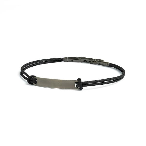 1,5 mm dickes schwarzes Nylonarmband mit Edelstahlverschluss und schwarzes Gravurplatte - Casso Black